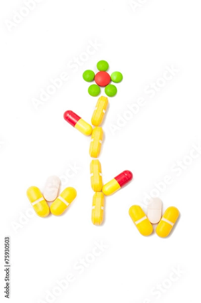 Obraz Flower made from pills on white background