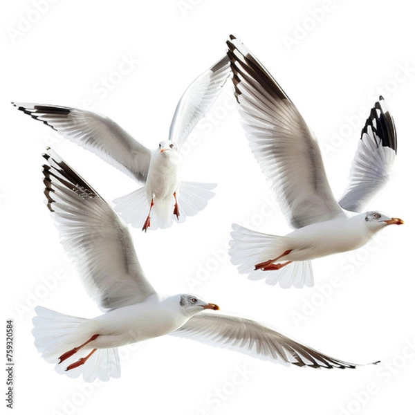 Fototapeta seagull in flight on white transparent background