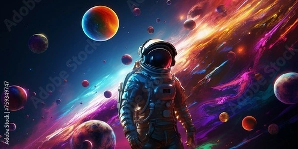 Fototapeta Astronaut in space. Science fiction art. 3D rendering