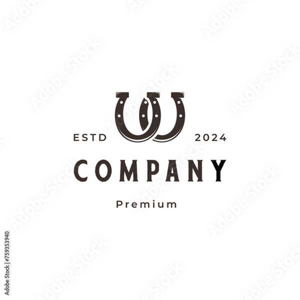 Fototapeta Horseshoe with letter W logo design retro