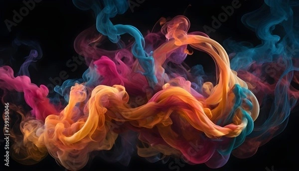 Fototapeta An ethereal image capturing vibrant tendrils of colorful smoke swirling and intertwining against a backdrop of deep darkness creating a mesmerizing abstract composition