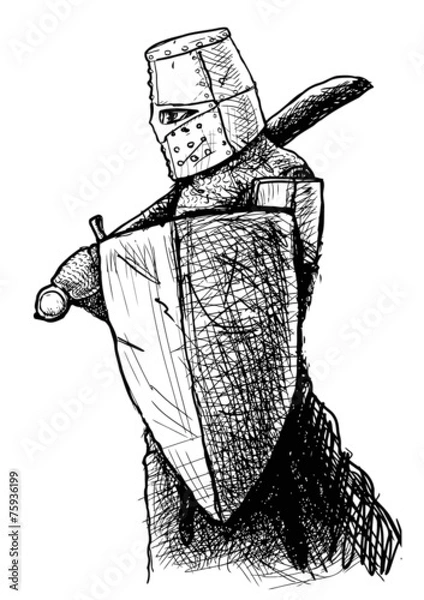 Fototapeta Templar with sword and shield