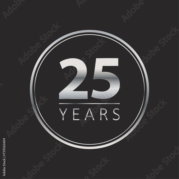 Obraz 25 years for celebration events, anniversary, commemorative date. silver twenty five years logo. badge