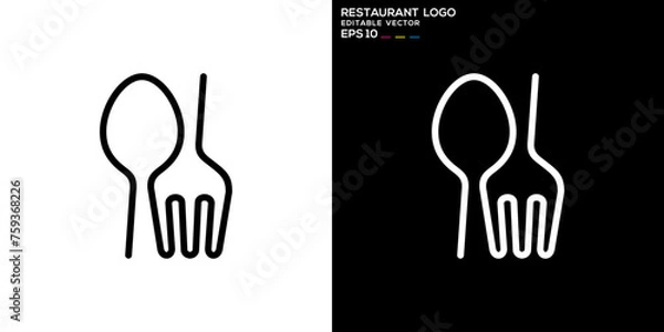 Fototapeta Vector design template of spoon and fork logo with simple model, restaurant, equipment, cutlery, symbol icon EPS 10
