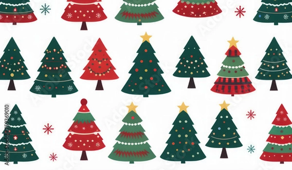 Fototapeta merry christmas background with trees and snowflakes or merry christmas trees and snowflakes or merry christmas background with trees or seamless christmas pattern 