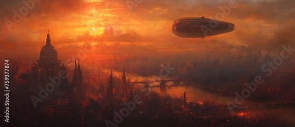 Fototapeta Fiction scene of a spaceship coming into dock