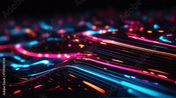 Fototapeta Neon lighting illustrating speed and connectivity, bokeh effect
