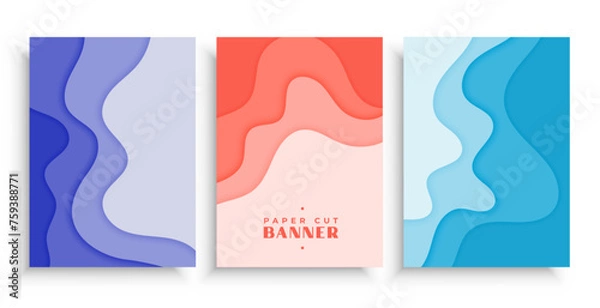 Fototapeta set of creative paper cutout banner in 3d style