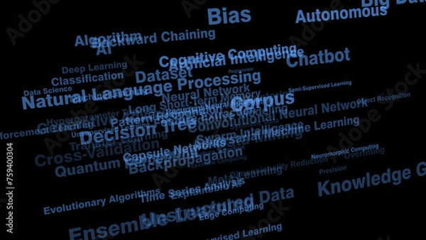 Fototapeta Ai algorithm artificial intelligence texts on black background with deep learning and machine learning
