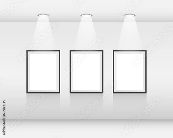 Fototapeta Interior art gallery with frames and spotlights
