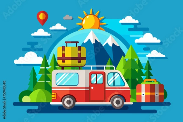 Fototapeta A lush green tree stands tall against a vibrant blue sky, providing a picturesque backdrop for any journey.