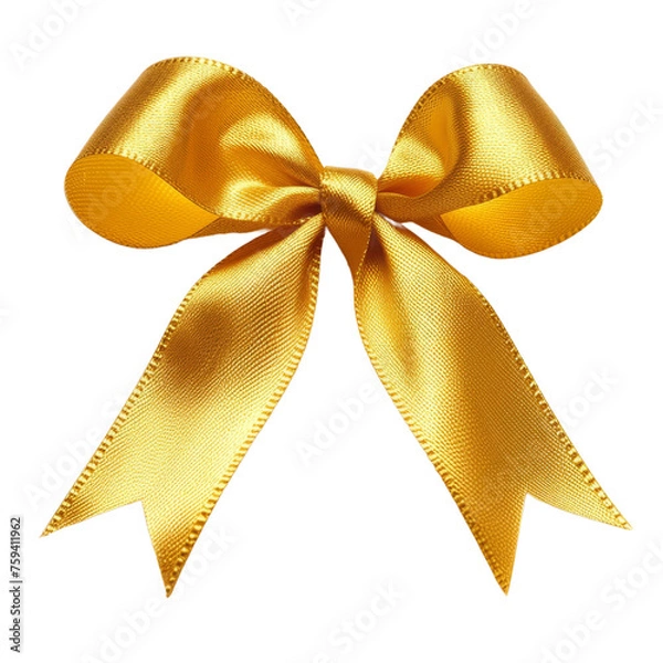 Fototapeta Golden silk fabric bow isolated on transparent background With clipping path. cut out. 3d render