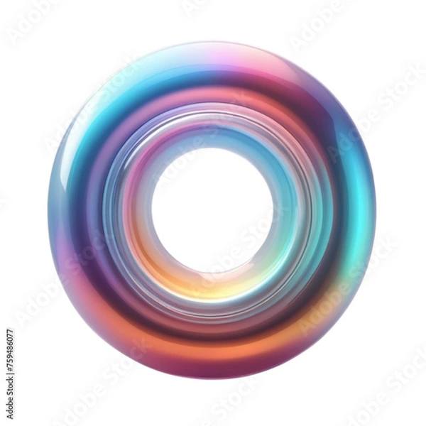 Fototapeta colorful 3d holographic glass torus with cylinder on Isolated transparent background png. generated with AI