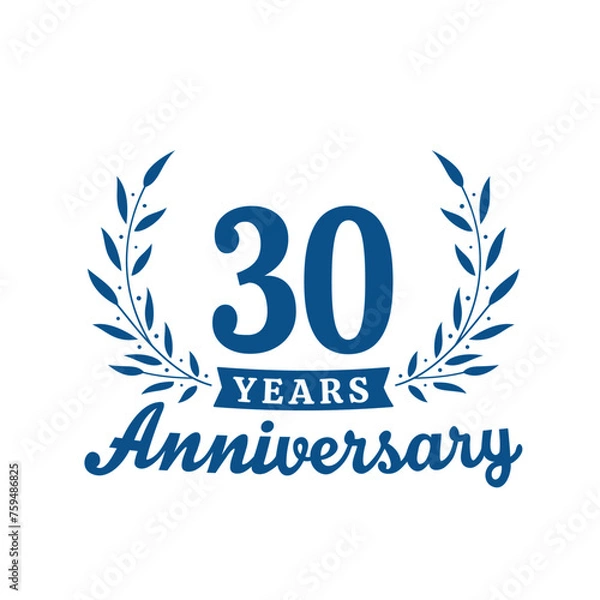 Fototapeta Celebrating 30 years anniversary logo design template. 30th anniversary celebrations logotype. Vector and illustrations.