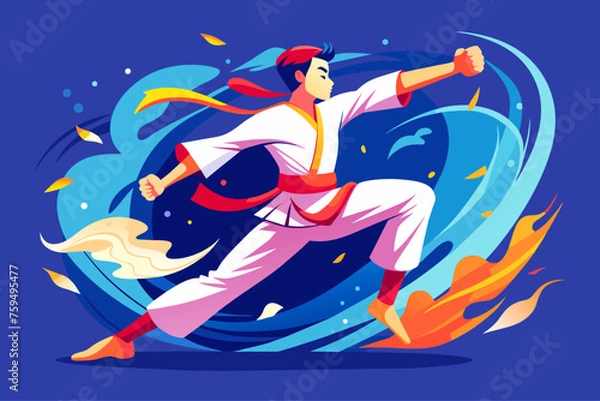 Fototapeta Martial artists facing each other in a pencak silat court