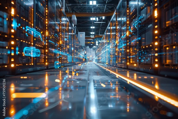 Fototapeta An inside view of a high-tech data center