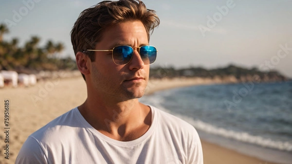 Fototapeta A portrait of a 40year old English man at the beach