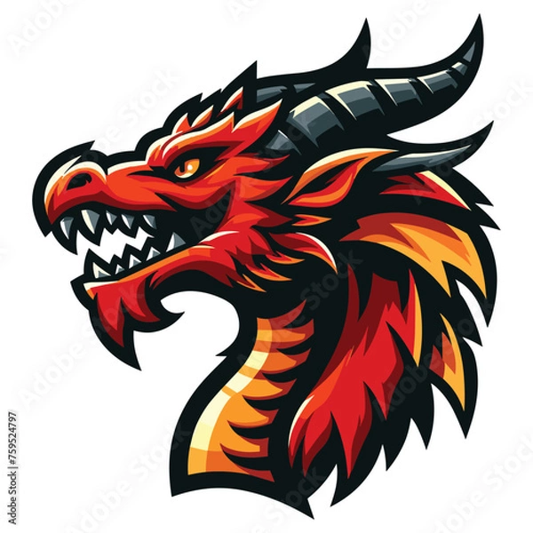 Obraz Dragon head mascot vector illustration on white background