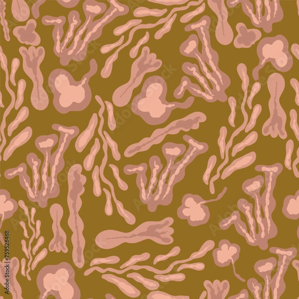 Obraz Retro flat design seamless pattern pink sea weeds