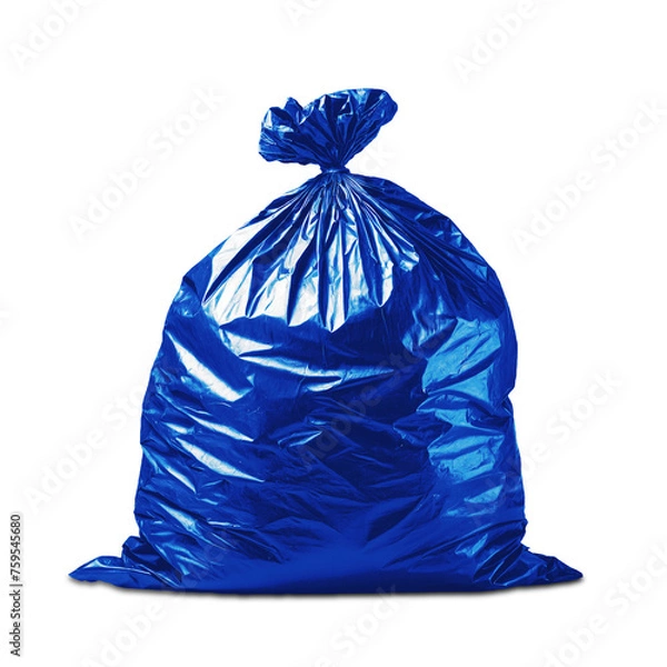 Fototapeta Blue full trash bag isolated on transparent and white background. PNG.