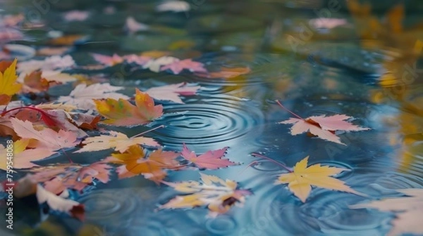 Fototapeta Herfst. Bladeren vielen in water. De kleuren van de herfst
