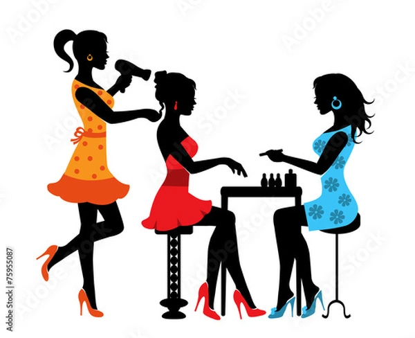 Obraz Woman in a beauty salon with a Manicurist and hairdresser
