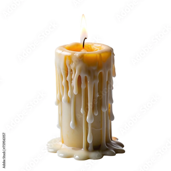 Fototapeta Burning wax candle isolated on transparent background.