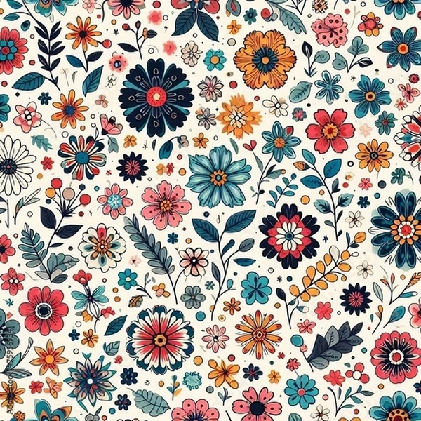 Obraz Flower and leaf small pattern textiles cloths design background
