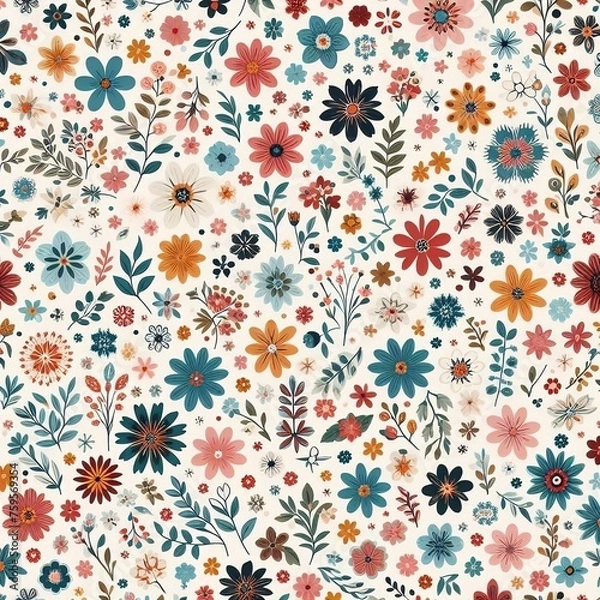 Obraz Flower and leaf small pattern textiles cloths design background
