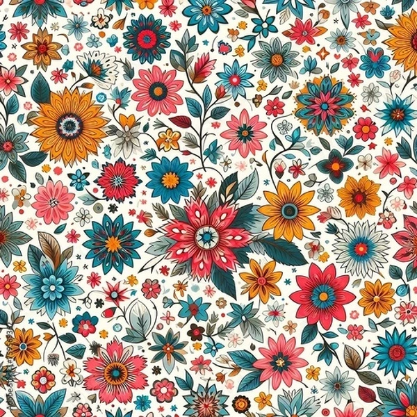 Obraz Flower and leaf small pattern textiles cloths design background

