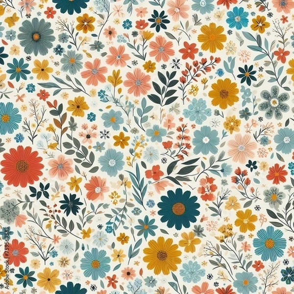 Obraz Flower and leaf small pattern textiles cloths design background
