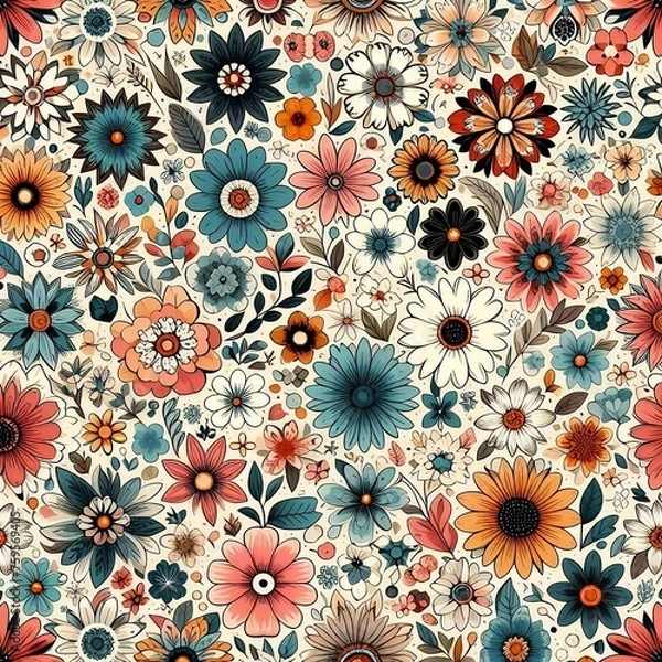 Obraz Flower and leaf small pattern textiles cloths design background
