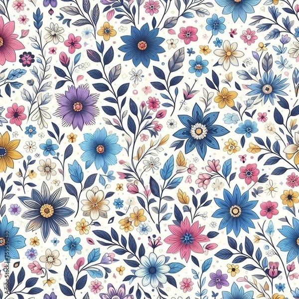 Obraz Flower and leaf small pattern textiles cloths design background
