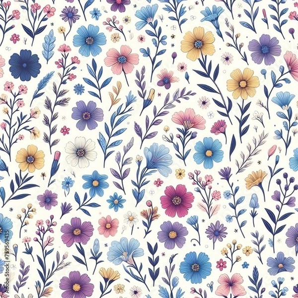 Fototapeta Flower and leaf small pattern textiles cloths design background
