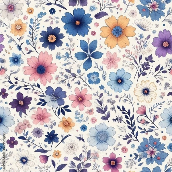 Obraz Flower and leaf small pattern textiles cloths design background
