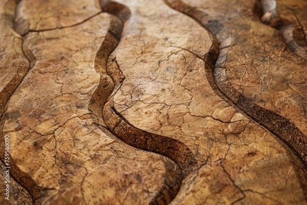 Fototapeta Close Up of Wooden Table With Snake-like Design