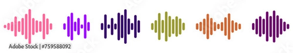 Fototapeta Sound Wave icons set. Different Color Radio Waves symbol. Music equalizer signs. Soundwave vector illustration
