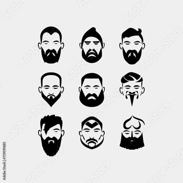 Obraz vector set of different male and beard icons, isolated on white background.