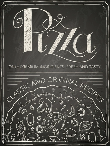 Obraz Italian pizza poster on black chalkboard