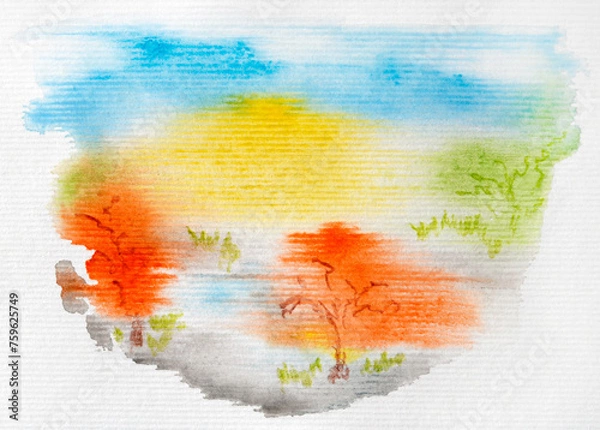 Fototapeta Nature sketch created with watercolor. Color illustration on watercolor paper