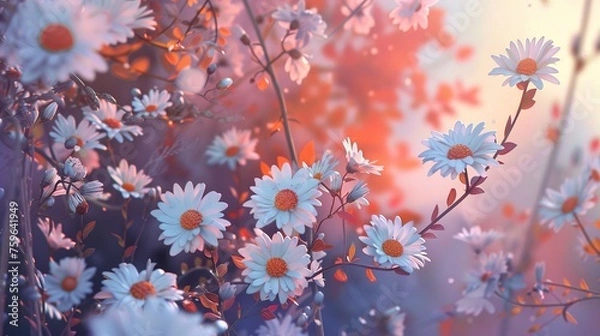 Fototapeta Spring frame of small flowers and daisies, bouquet of, generative ai, 