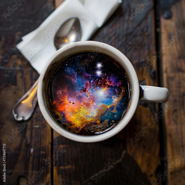 Fototapeta Coffee Cup Filled with the Universe generative ai