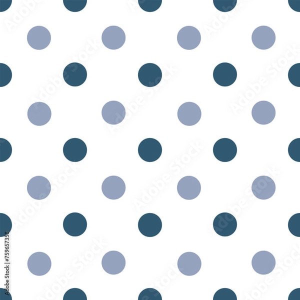 Obraz Seamless pattern with blue and gray polka dots on white background. Can be used for wallpaper, wrapping paper, cards, patterns for clothes and other. Vector illustration.