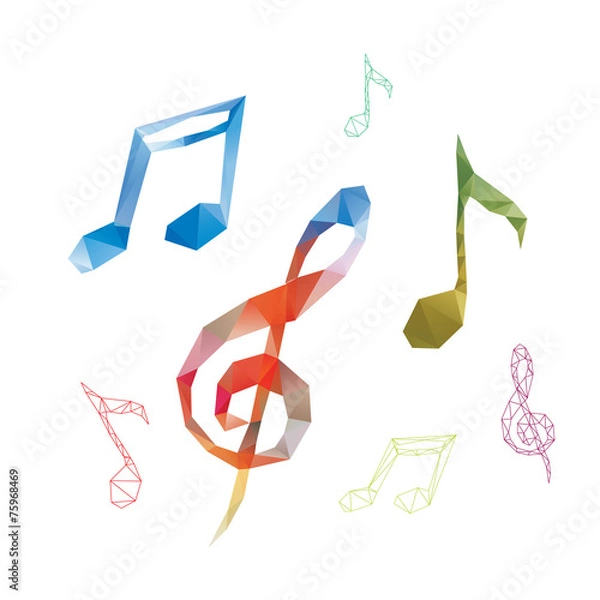 Fototapeta Music notes logo template. Colorful triangles sign concept.