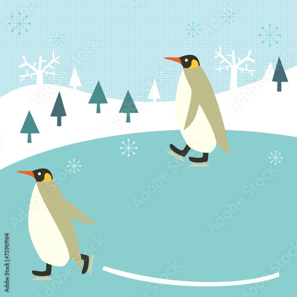 Fototapeta Ice Skating Penguins