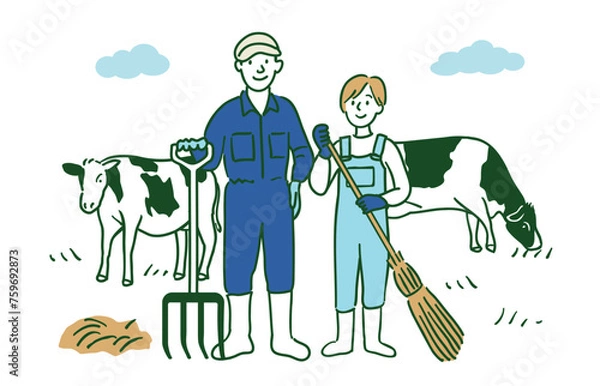 Obraz 酪農農家の夫婦　男性　女性