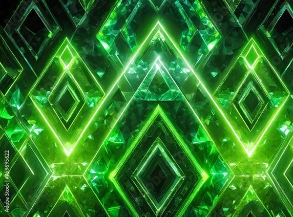 Obraz Green neon diamonds shape abstract wallpaper