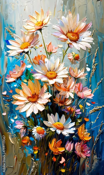 Obraz Oil painting of daisies on canvas.