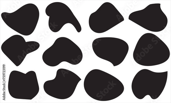Fototapeta Random abstract liquid organic black irregular blotch shapes flat style design fluid vector illustration set banner simple Basic shape template for presentation design, flyer,  white background. 