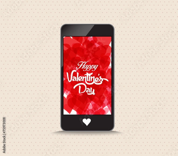 Fototapeta Happy valentines day with hearts red color phone
